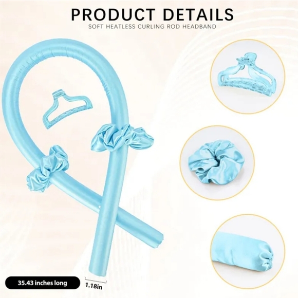Blue Silky Satin Heatless Hair Curler Headband Set - Picture 2 of 5